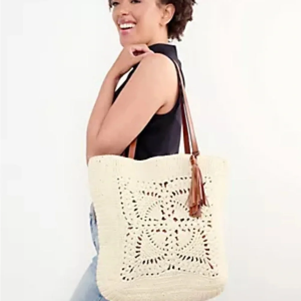 Patricia Nash Crochet Naomi Butterfly Tote Bag Purse Natural Cream - Picture 2 of 7